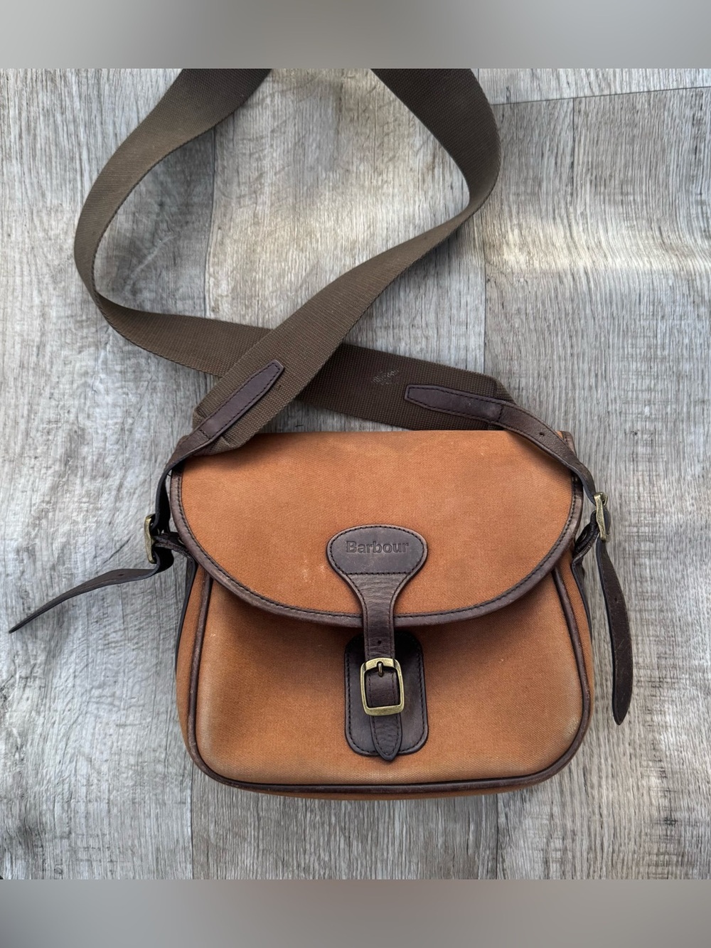 Vintage Barbour Cartridge Bag Canvas Brown Leather